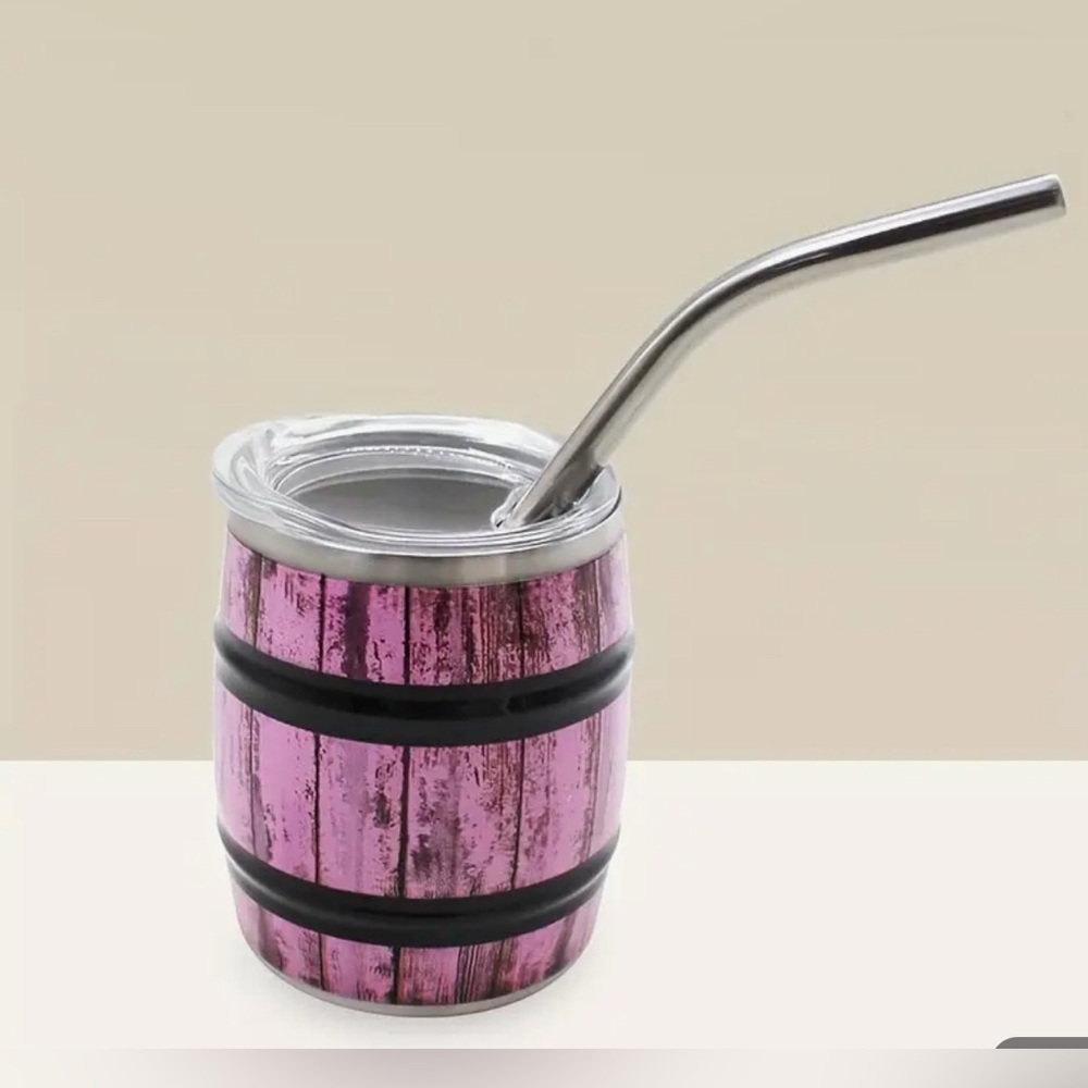 NEW Mini 3 Ounce Pink Barrel Stainless Steel Tumbler with Straw- Shot Glass - Picture 1 of 4